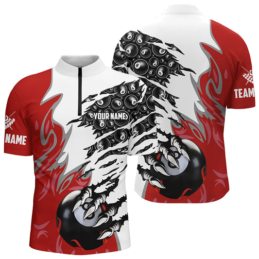 Personalized Claw 8 Ball Pool Red 3D Billiard Men Quarter-Zip Shirts, Billiard Apparel  TDM0574