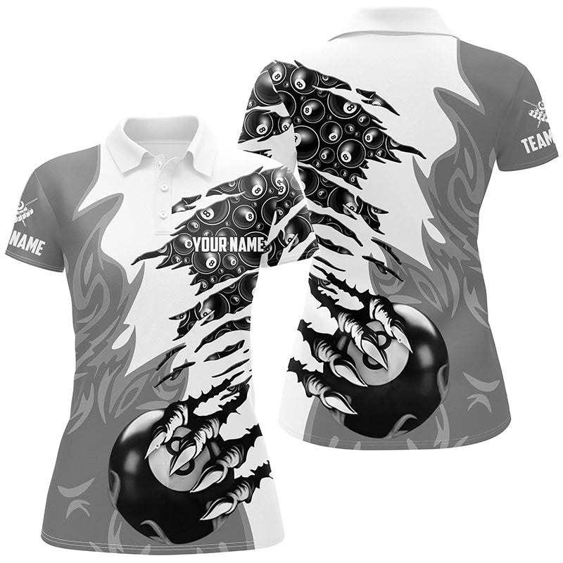 Personalized Claw 8 Ball Pool Grey 3D Billiard Polo Shirts For Women Best Billiard Apparel Clothing TDM0575