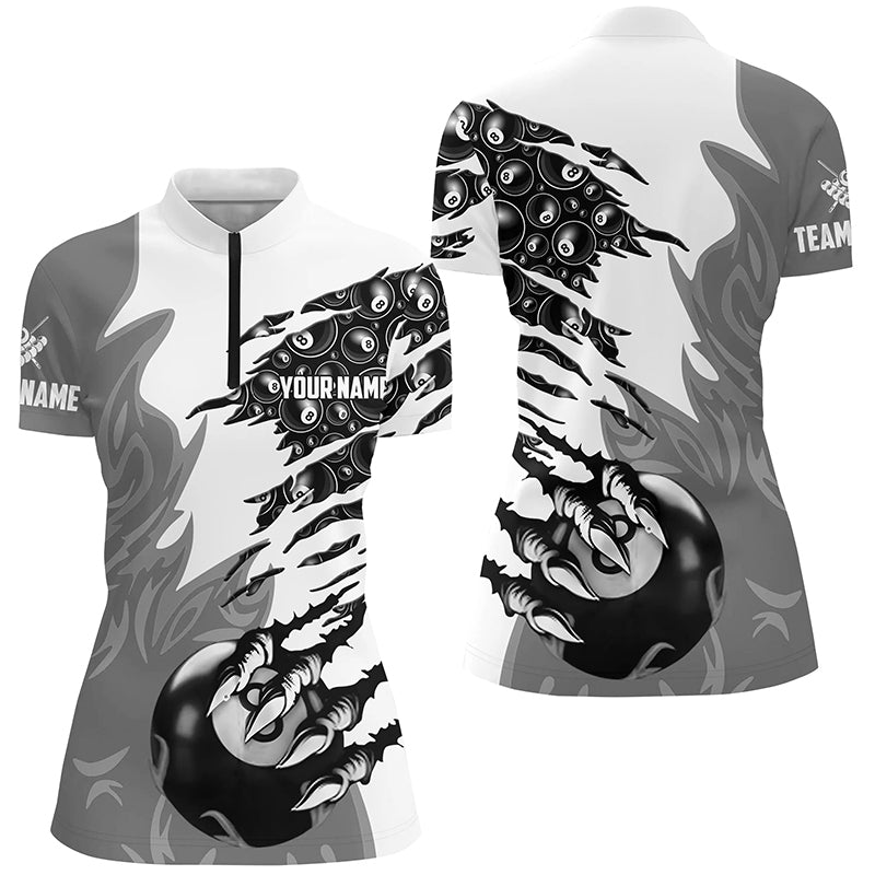 Personalized Claw 8 Ball Pool Grey 3D Billiard Women Quarter-Zip Shirts, Billiard Apparel  TDM0575