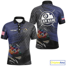 Load image into Gallery viewer, Blue And Black Billiard Polo &amp; Quarter-Zip Shirts For Men Custom Billiard Team Shirts Pool Jerseys TDM2986