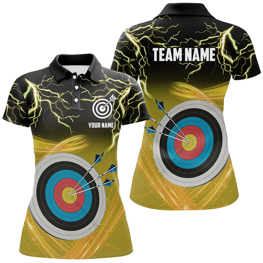 Custom Archery 3d Target Thunder Lightning Polo Shirts For Women, Best Archery Team Shirts |Yellow TDM0738