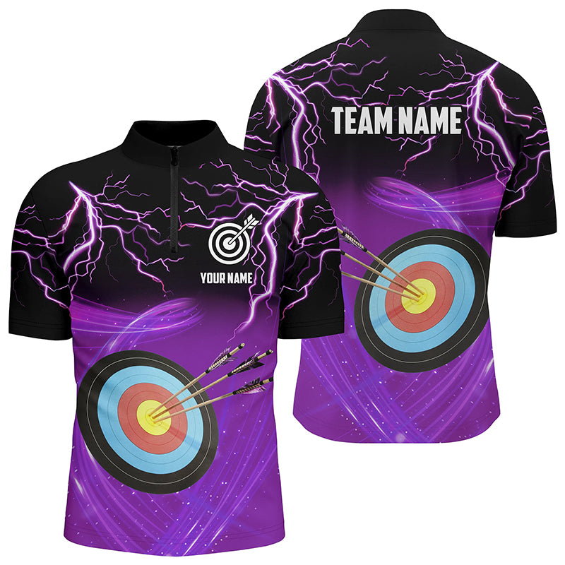 Custom Archery 3d Target Thunder Lightning Men Quarter-Zip, Archery Team Shirts |Purple TDM0739