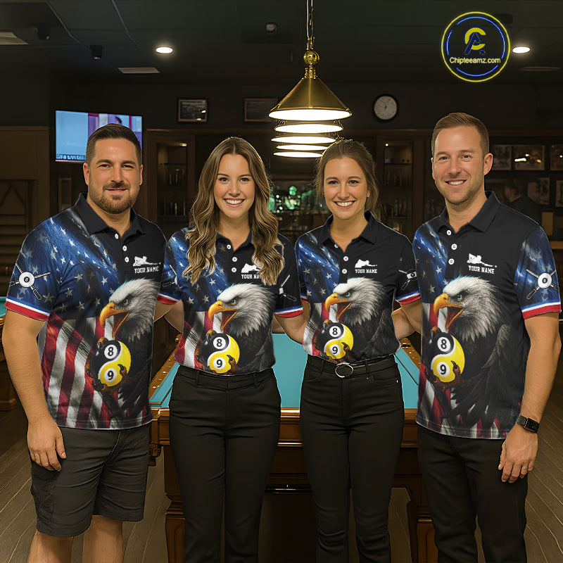 American Flag Yin-Yang 8&9 Ball Eagle Billiard Shirt For Women Custom Patriotic Billiard Team Jersey TDM5465