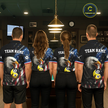 American Flag Yin-Yang 8&9 Ball Eagle Billiard Shirt For Women Custom Patriotic Billiard Team Jersey TDM5465