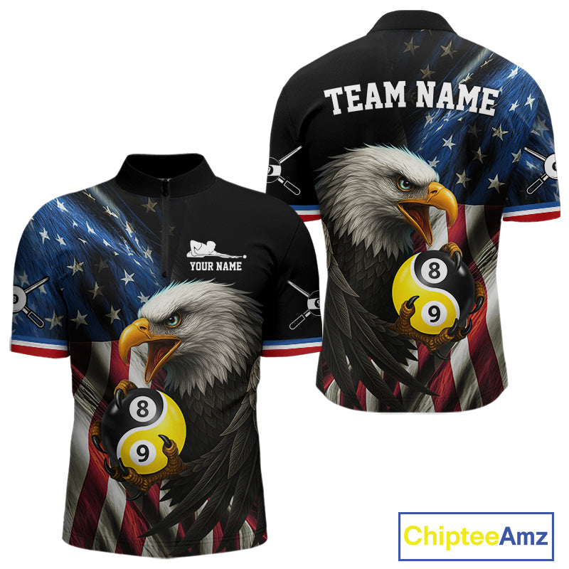 American Flag Yin-Yang 8&9 Ball Eagle Billiard Shirt For Men Custom Patriotic Billiard Team Jersey TDM5465
