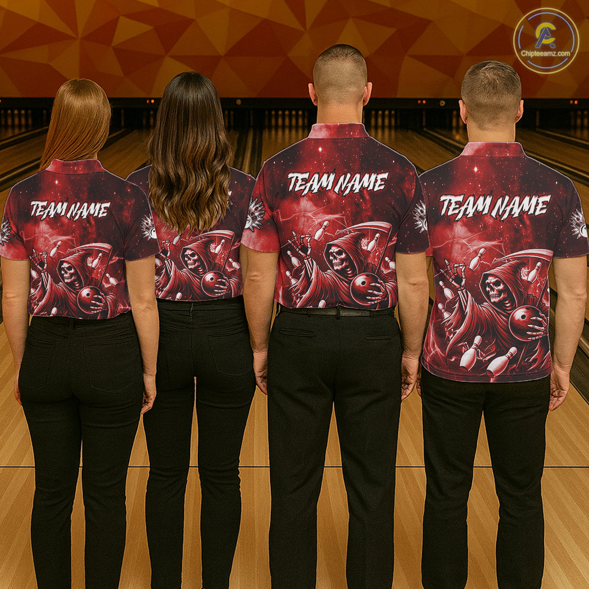 Funny Red Grim Reaper Galaxy Bowling Shirt For Women Custom Bowling Team Jersey Polo & 1/4 Zip TDM6078
