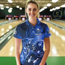 Load image into Gallery viewer, Funny Blue Grim Reaper Galaxy Bowling Shirt For Women Custom Bowling Team Jersey Polo &amp; 1/4 Zip TDM6079