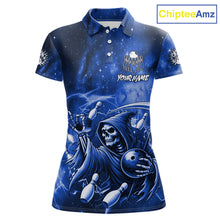 Load image into Gallery viewer, Funny Blue Grim Reaper Galaxy Bowling Shirt For Women Custom Bowling Team Jersey Polo &amp; 1/4 Zip TDM6079