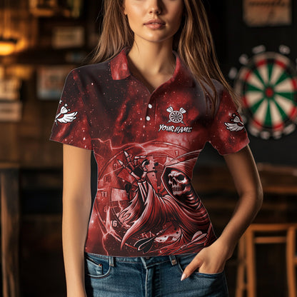 Red Grim Reaper Galaxy Dart Shirt For Women Custom Darts Jersey Pocket Option TDM6081