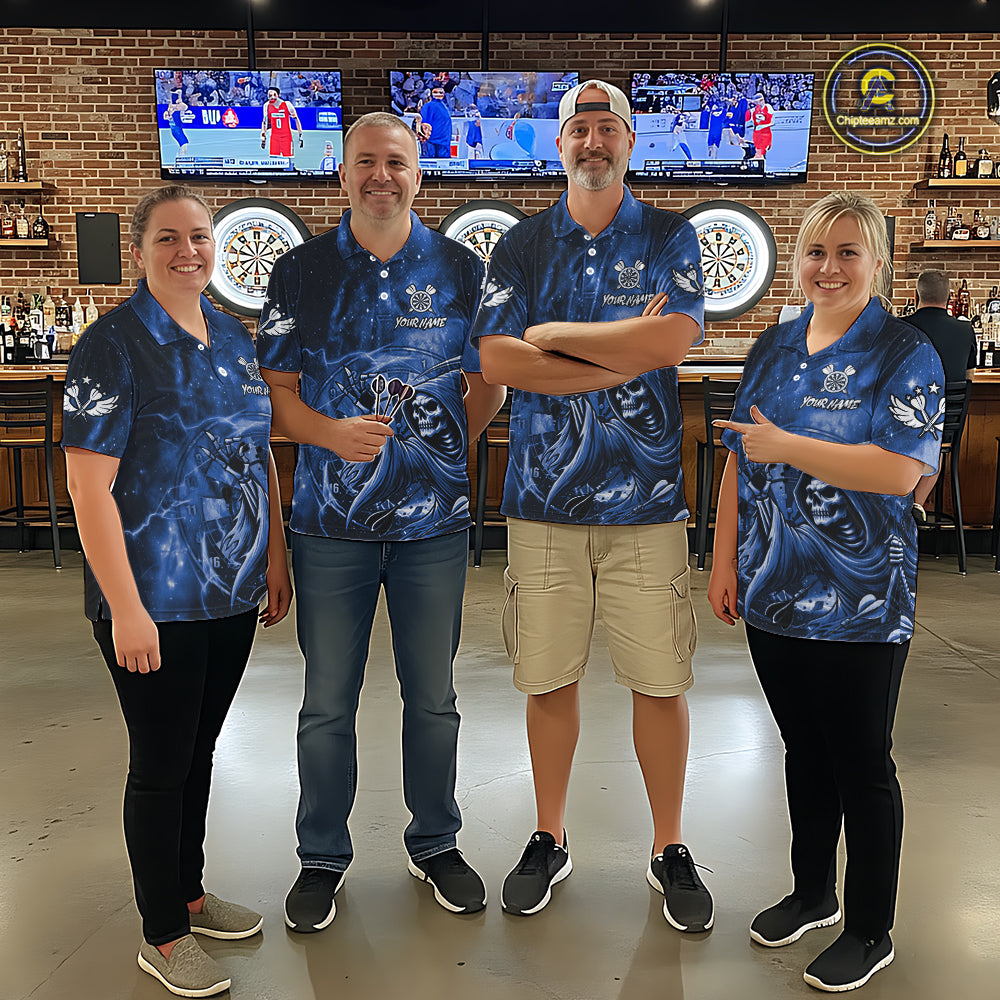 Blue Grim Reaper Galaxy Dart Shirt For Men Custom Darts Jersey Pocket Option TDM6082