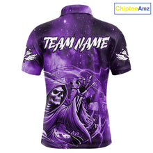 Load image into Gallery viewer, Purple Grim Reaper Dart Shirt With Pocket Option For Men Custom Darts Jersey TDM6083