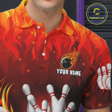 Load image into Gallery viewer, Personalized Flame Red Bowling Shirt For Men Custom Fire Bowling Team Jersey Polo &amp; 1/4 Zip TDM6089