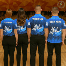Load image into Gallery viewer, Personalized Flame Blue Bowling Shirt For Men Custom Fire Bowling Team Jersey Polo &amp; 1/4 Zip TDM6090