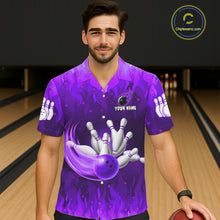 Load image into Gallery viewer, Personalized Flame Purple Hawaiian Bowling Shirt For Women Custom Fire Bowling Team Jersey TDM6091