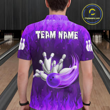 Load image into Gallery viewer, Personalized Flame Purple Bowling Shirt For Men Custom Fire Bowling Team Jersey Polo &amp; 1/4 Zip TDM6091