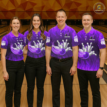 Load image into Gallery viewer, Personalized Flame Purple Bowling Shirt For Men Custom Fire Bowling Team Jersey Polo &amp; 1/4 Zip TDM6091