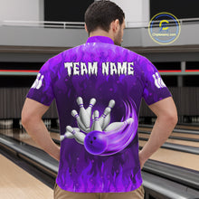 Load image into Gallery viewer, Personalized Flame Purple Bowling Shirt For Men Custom Fire Bowling Team Jersey Polo &amp; 1/4 Zip TDM6091