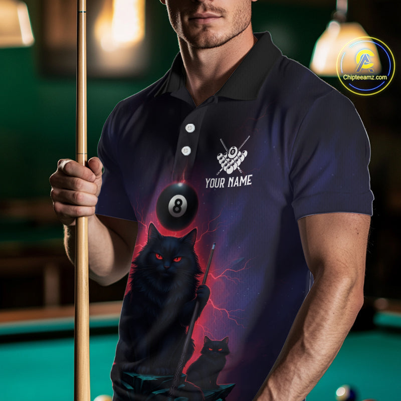 Personalized Billiard Cats Lightning 8 Ball Pool Shirt For Men, Billiard Team Jersey Polo & 1/4 Zip TDM6344
