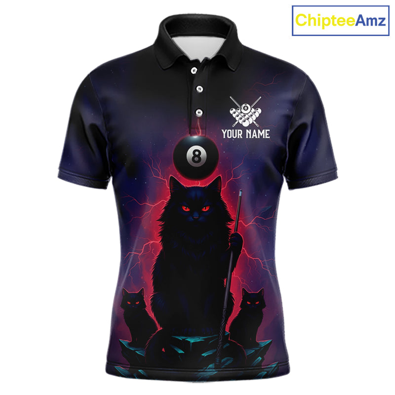 Personalized Billiard Cats Lightning 8 Ball Pool Shirt For Men, Billiard Team Jersey Polo & 1/4 Zip TDM6344