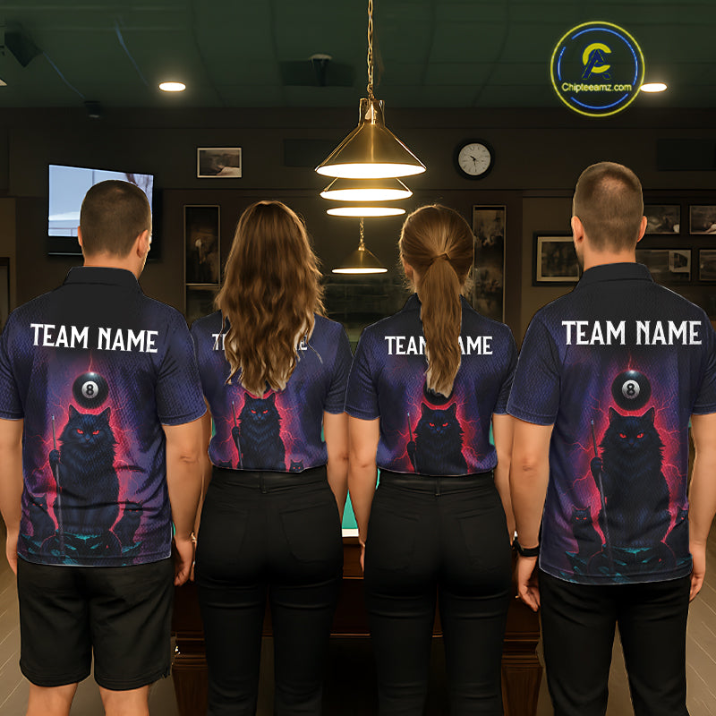 Personalized Billiard Cats Lightning 8 Ball Pool Shirt For Men, Billiard Team Jersey Polo & 1/4 Zip TDM6344