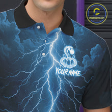 Load image into Gallery viewer, Custom Blue Lightning Cobra Snake Bowling Shirt For Men, Bowling Team Jersey Polo &amp; 1/4 Zip TDM6350