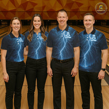 Load image into Gallery viewer, Custom Blue Lightning Cobra Snake Bowling Shirt For Men, Bowling Team Jersey Polo &amp; 1/4 Zip TDM6350
