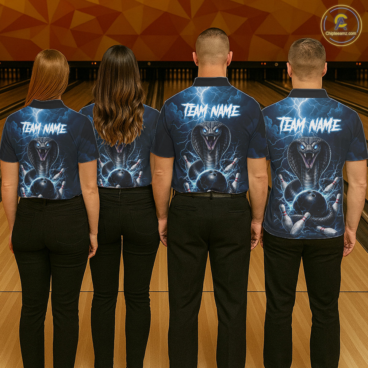 Custom Blue Lightning Cobra Snake Bowling Shirt For Men, Bowling Team Jersey Polo & 1/4 Zip TDM6350