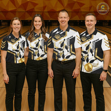 Load image into Gallery viewer, Custom Smoke Bowling Pins Polo &amp; Quarter Zip Shirt For Men, Bowling League Team Jersey |Gold TDM6521