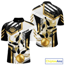 Load image into Gallery viewer, Custom Smoke Bowling Pins Polo &amp; Quarter Zip Shirt For Men, Bowling League Team Jersey |Gold TDM6521