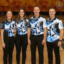 Load image into Gallery viewer, Custom Smoke Bowling Pins Polo &amp; Quarter Zip Shirt For Women, Bowling League Team Jersey |Blue TDM6522