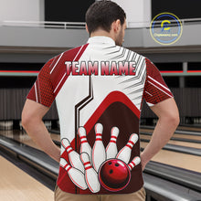 Load image into Gallery viewer, Custom White And Red Bowling Ball Polo &amp; Quarter Zip For Men, Bowling Team Shirts, Bowling Jersey TDM6526