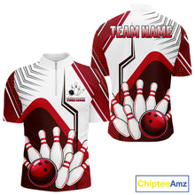 Load image into Gallery viewer, Custom White And Red Bowling Ball Polo &amp; Quarter Zip For Men, Bowling Team Shirts, Bowling Jersey TDM6526