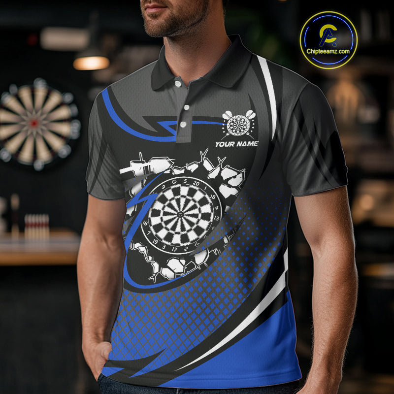 Funny Crack Dartboard Blue Darts Polo & Quarter Zip Custom Darts Shirt For Men Darts Team Jersey TDM5007