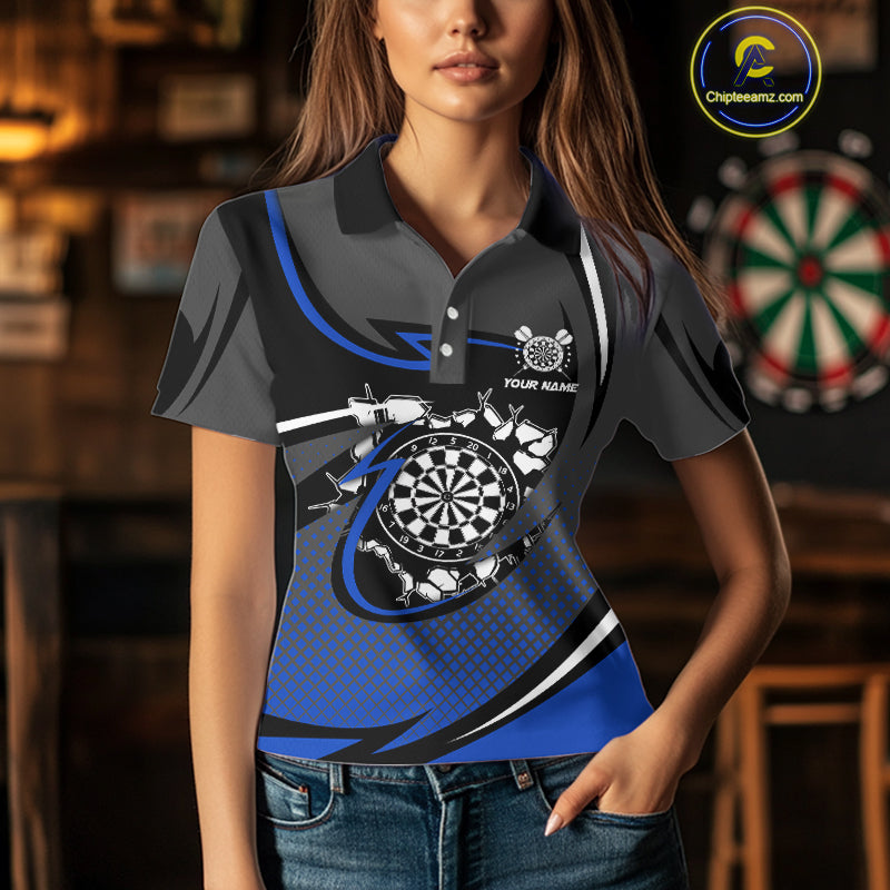 Funny Crack Dartboard Blue Darts Polo & Quarter Zip Custom Darts Shirt For Women Darts Team Jersey TDM5007