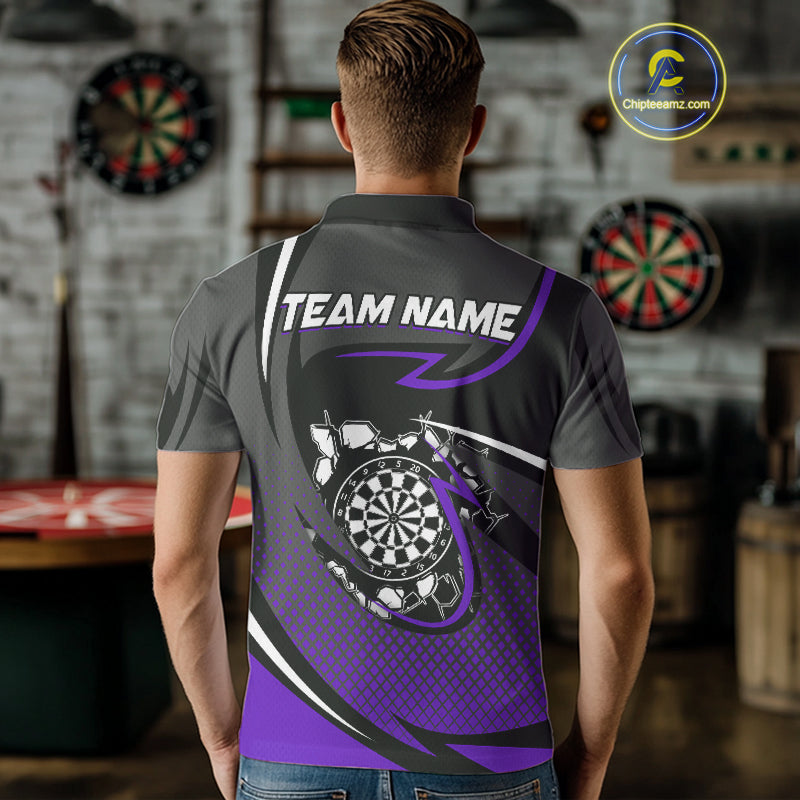 Funny Crack Dartboard Purple Darts Polo & Quarter Zip Custom Darts Shirt For Men Darts Team Jersey TDM5008