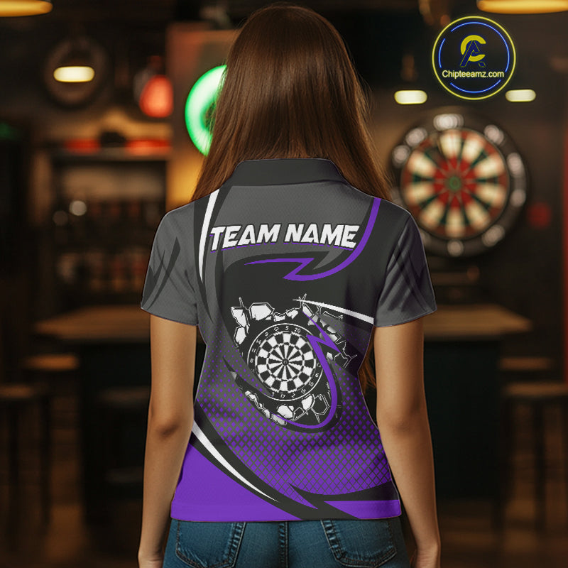 Funny Crack Dartboard Purple Darts Polo & Quarter Zip Custom Darts Shirt For Women Darts Team Jersey TDM5008