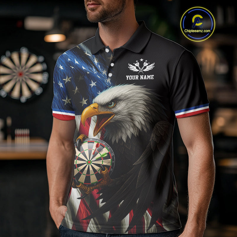 American Flag Eagle Darts Shirt For Men Custom Patriotic Darts Jersey Team Polo & Quarter Zip TDM5012