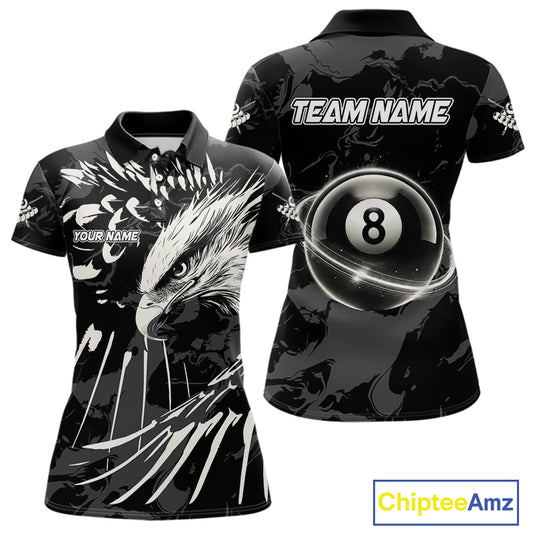Custom White And Black 8 Ball Pool Eagle Paint Billiard Shirts For Women Team League Billiard Jersey TDM5473