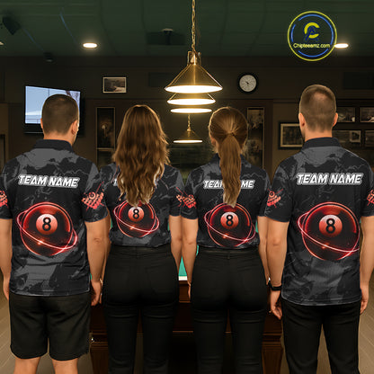 Custom Red And Black 8 Ball Pool Eagle Paint Billiard Shirts For Men Team League Billiard Jersey TDM5474