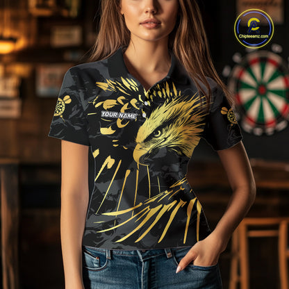 Black And Gold Custom Eagle Paint Darts Shirt For Women, Darts League Jersey Team Polo & 1/4 Zip TDM5475