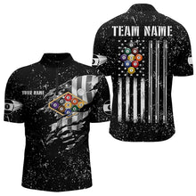 Load image into Gallery viewer, Personalized Black Grunge US Flag Billiard Balls Polo, 1/4 Zip For Men, 9 Ball Pool Billiard Jersey TDM3574