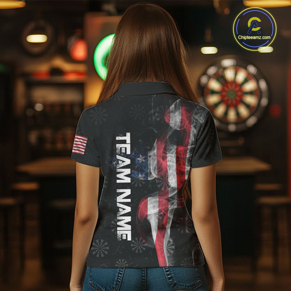 Smoke American Flag Dart Shirt with pocket Custom Patriotic Women Dart Jersey TDM3577