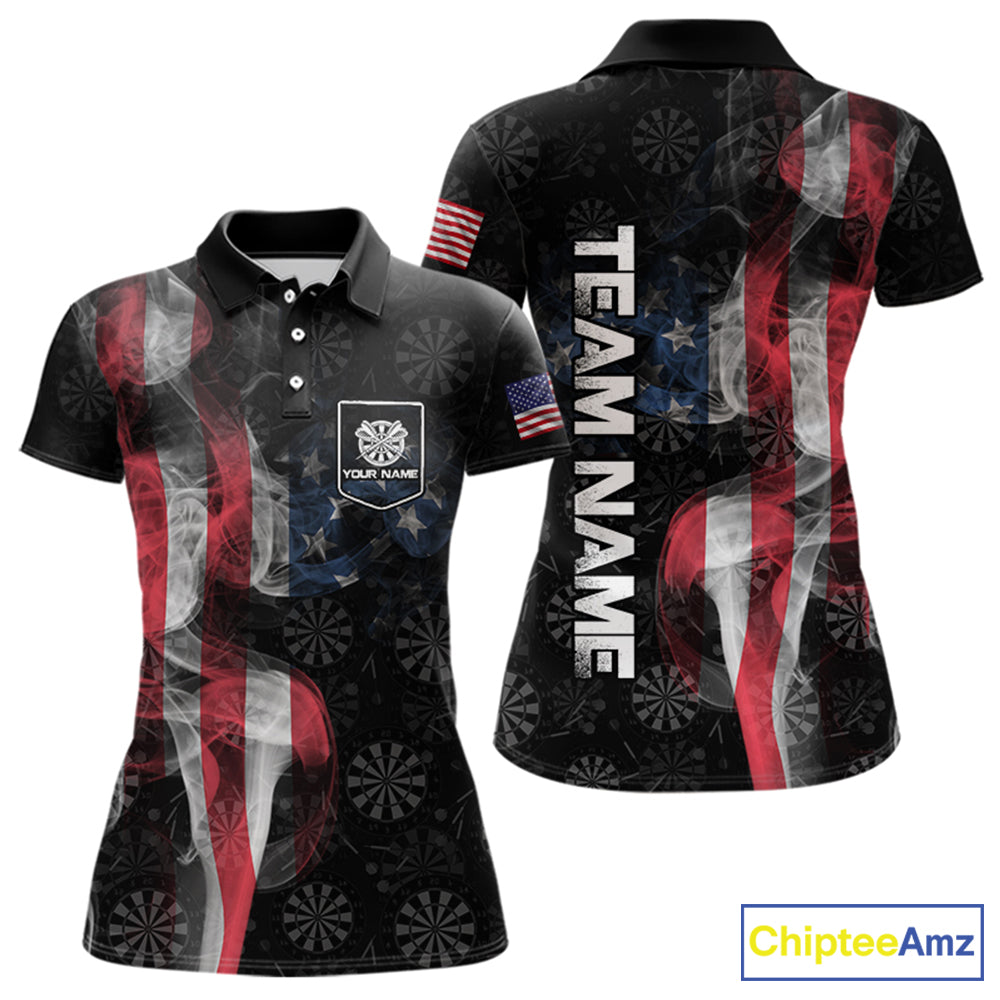 Smoke American Flag Dart Shirt with pocket Custom Patriotic Women Dart Jersey TDM3577