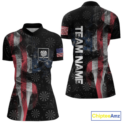 Smoke American Flag Dart Shirt with pocket Custom Patriotic Women Dart Jersey TDM3577