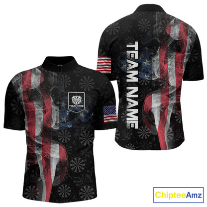 Smoke American Flag Dart Shirt with pocket Custom Patriotic Men Dart Jersey TDM3577