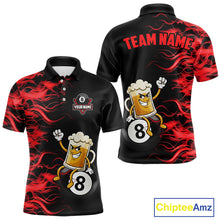Load image into Gallery viewer, Red Flaming Funny Beer 8 Ball Billiard Shirt For Men Custom Pool Team Jersey Polo &amp; 1/4 Zip TDM5936
