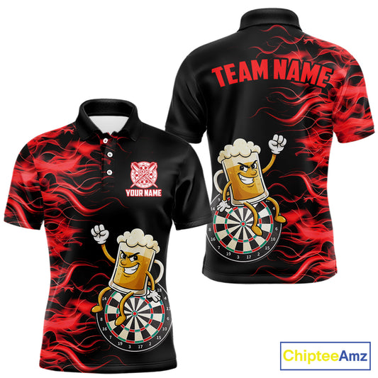 Red Flaming Dartboard Funny Beer Darts Shirt For Men Custom Darts Jersey Team Polo & 1/4 Zip TDM5939