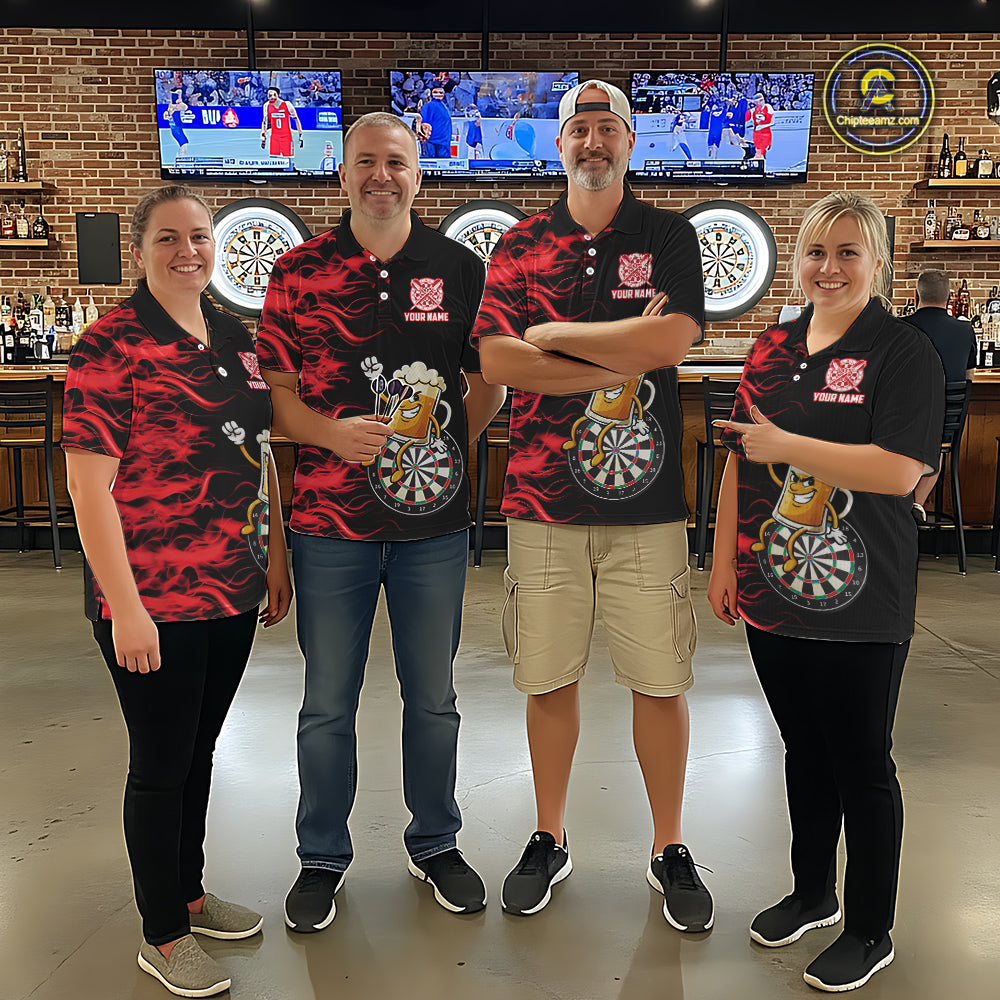 Red Flaming Dartboard Funny Beer Darts Shirt For Men Custom Darts Jersey Team Polo & 1/4 Zip TDM5939