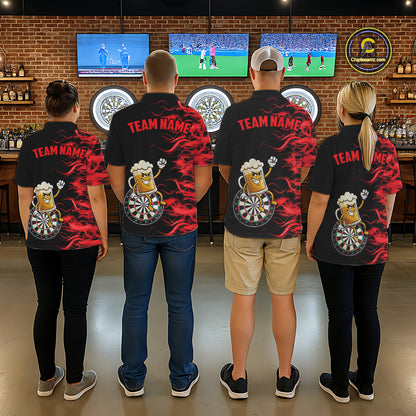 Red Flaming Dartboard Funny Beer Darts Shirt For Men Custom Darts Jersey Team Polo & 1/4 Zip TDM5939