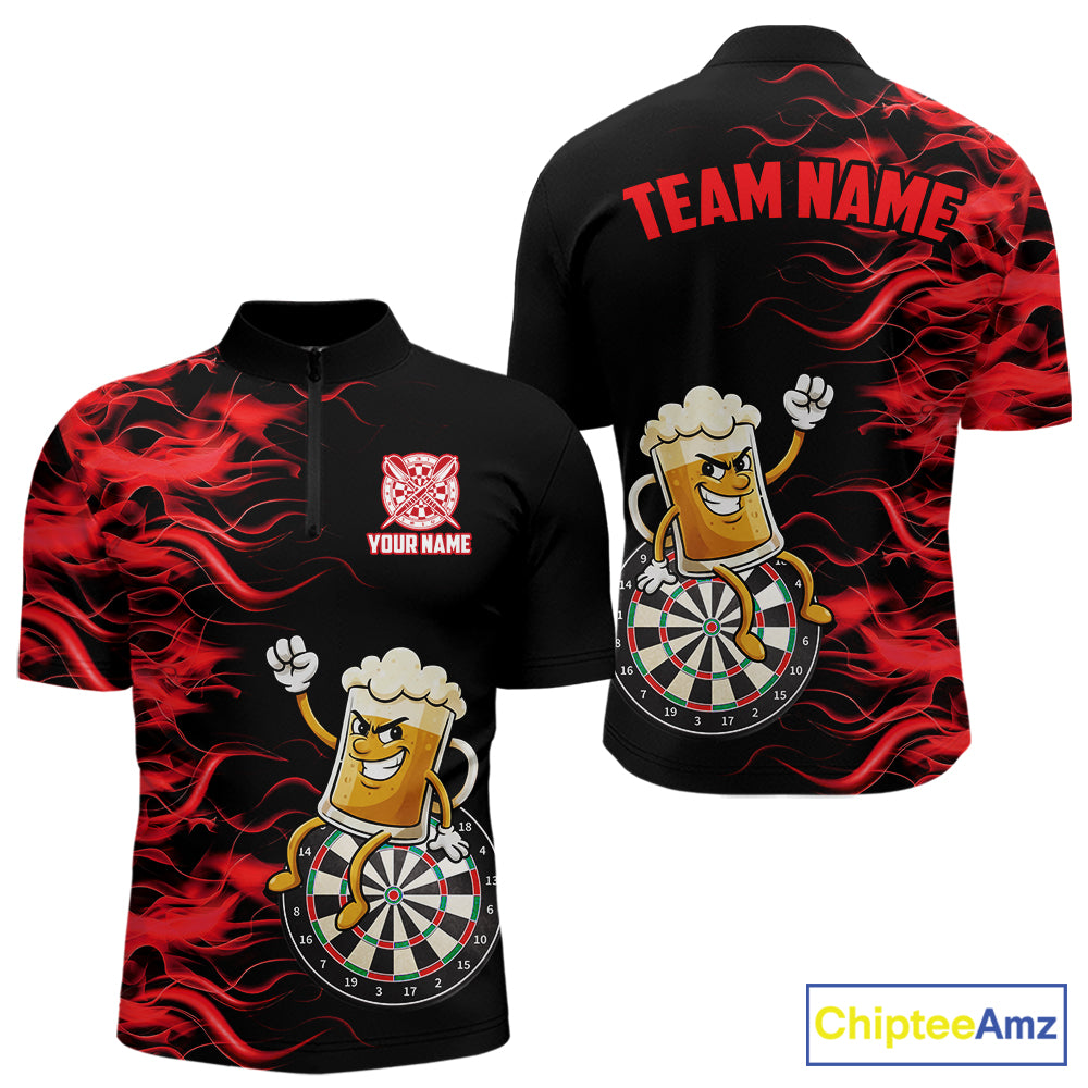 Red Flaming Dartboard Funny Beer Darts Shirt For Men Custom Darts Jersey Team Polo & 1/4 Zip TDM5939